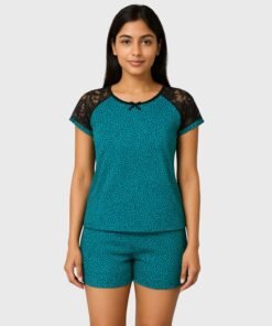 Modal Stylish Teal Printed Top and Shorts