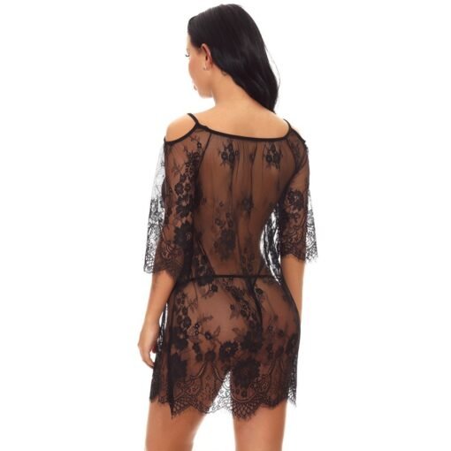 Sexy Off Shoulder Eyelash Lace Trim Babydoll Lingerie Dress - 10073 - Image 4