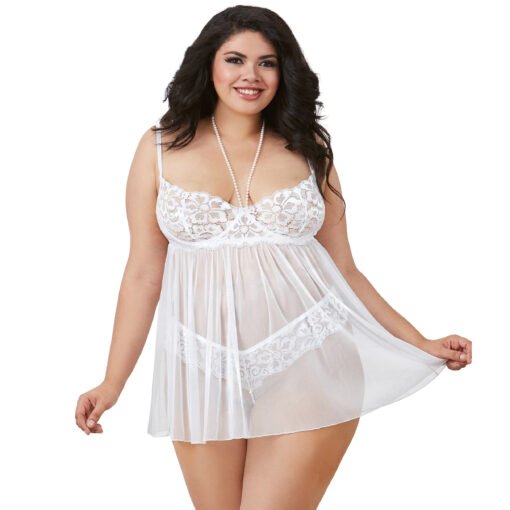 19004- Women's Plus Size Deep Neck Babydoll
