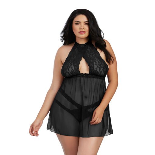 19034- Women's Plus Size Key Hole Babydoll - Image 3