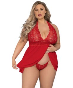 19038- Women's Plus Size Deep Neck Babydoll