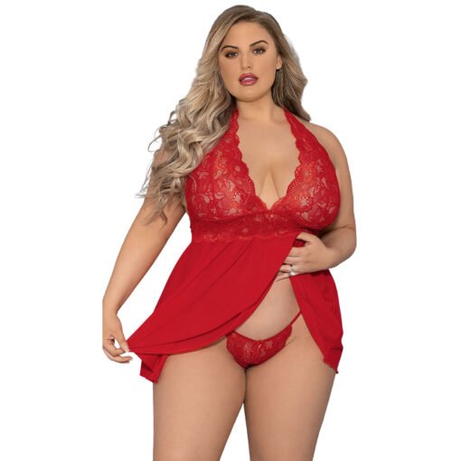 19038- Women's Plus Size Deep Neck Babydoll