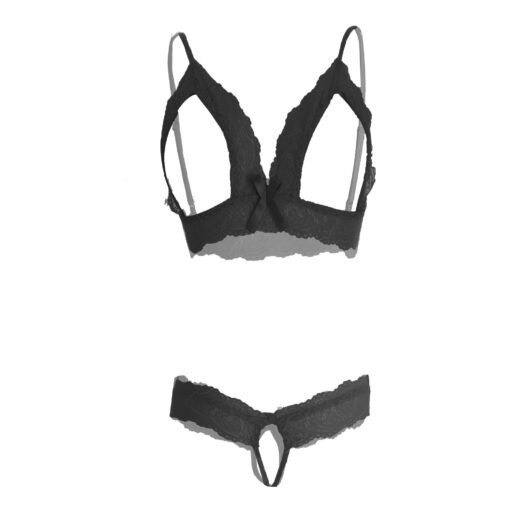 Sexy Lace Front Open Bra and Crotchless Panty Lingerie Set - 06692 - Image 4