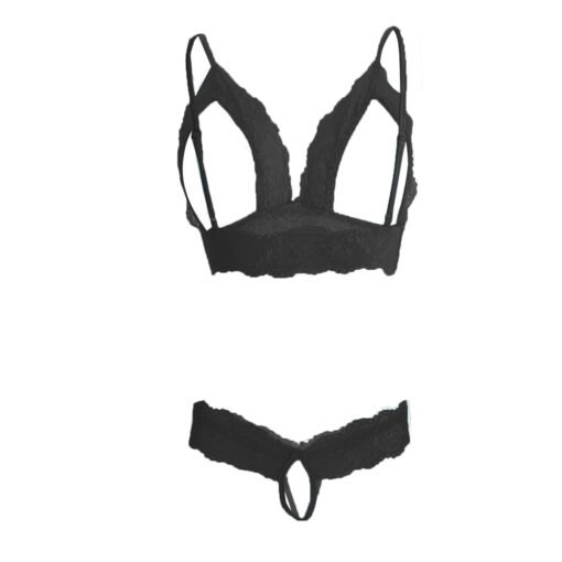 Sexy Lace Front Open Bra and Crotchless Panty Lingerie Set - 06692 - Image 5